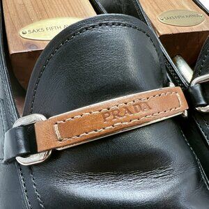 $1150 PRADA Mens Black Dress Shoes Silver Bit Loafers US 9.5 / UK 8.5 / 42.5 EU